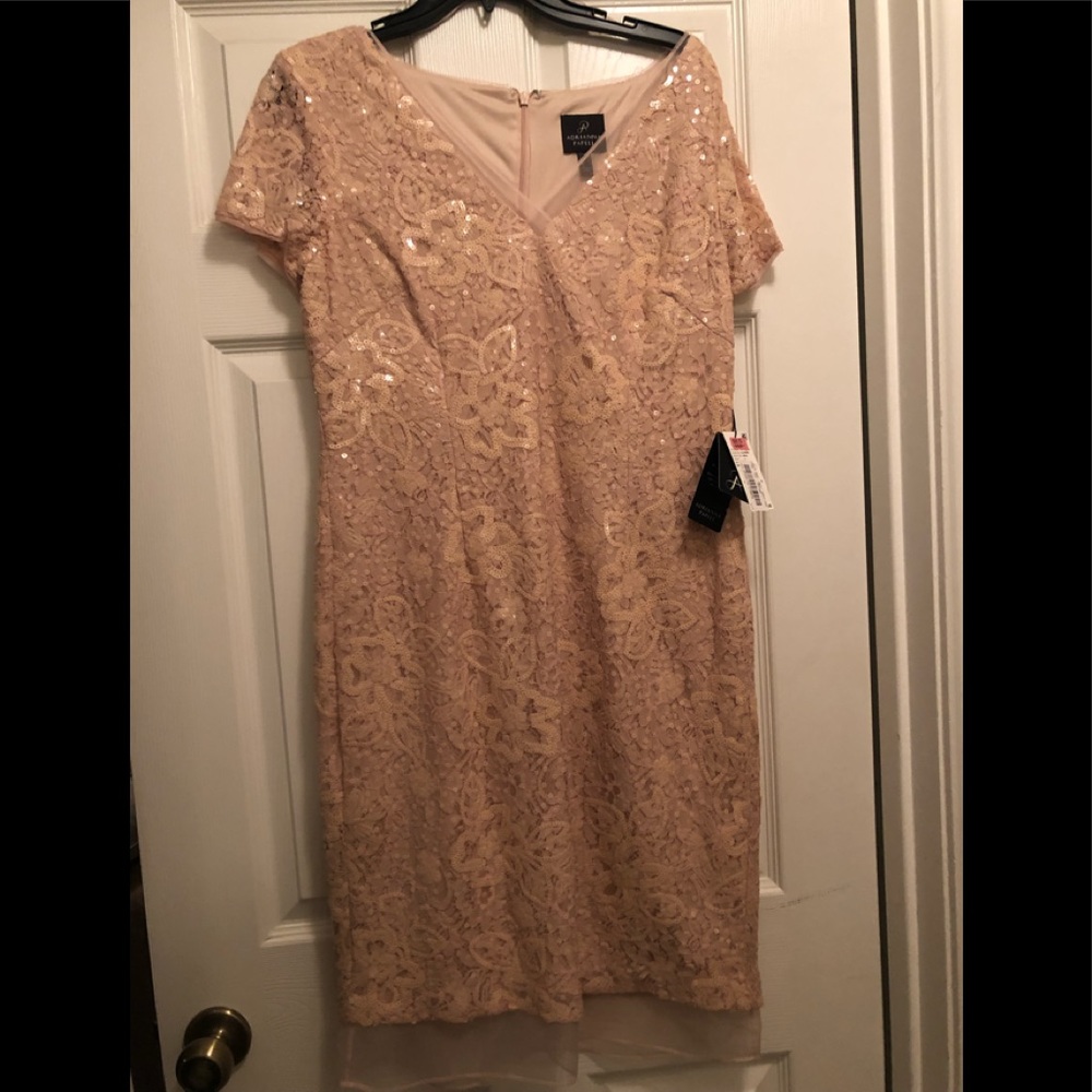 Adrianna Papell Blush Pink Flower Sequence Dress